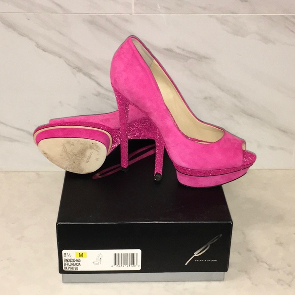 Brian Atwood BFFFLORENCIA pink suede with glitter heels. Size 8.5